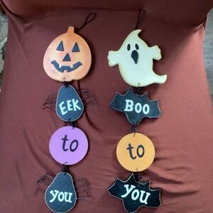 Halloween Decoration Bundle for sale Wood Ghost and Wood Pumpkin  New With Tag